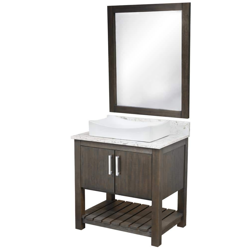 Ocean Breeze 31 in. W x 22 in. D x 31 in. H One White Porcelain Sink CH Bath Vanity in Cafe w/Coffee Quartz Top +Mirror price history on PriceWatchPro