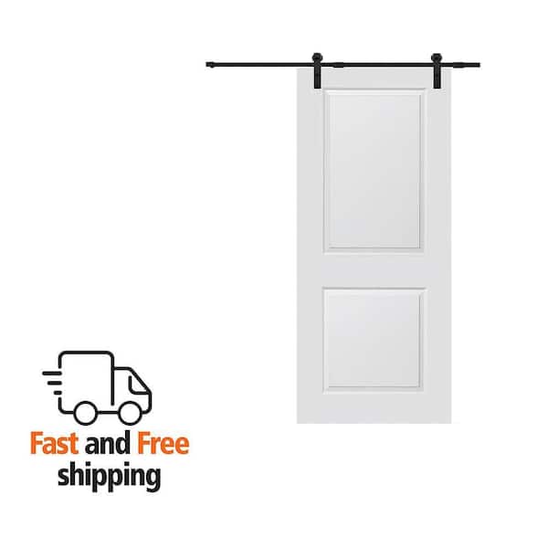36 in. x 80 in. Carrara Primed Molded MDF Assembly Required Solid Core Sliding Barn Door with Hardware Kit