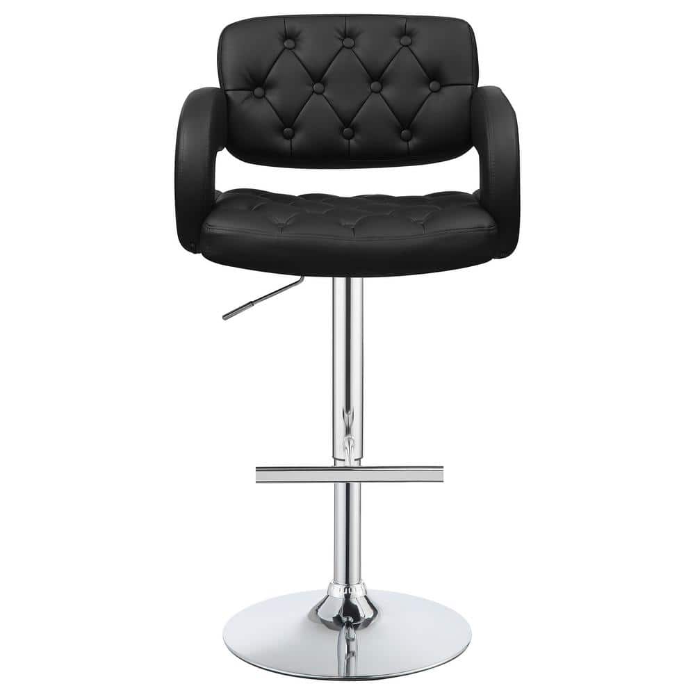 Adjustable Black Leather and Metal Swivel Bar Stool