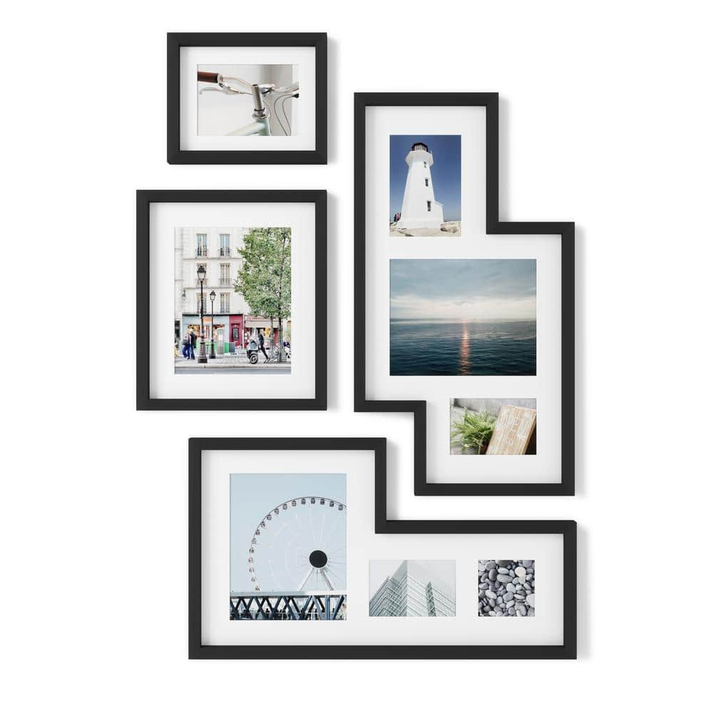 4 in. x 6 in. Black Decorative Modern Wall Mounted Multi Picture Frame  Collage Picture Holder for 12-Photos