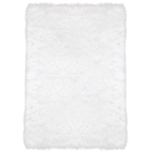 Latepis Sheepskin Faux Furry White 10 ft. x 14 ft. Cozy Rugs Area Rug
