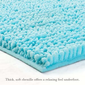 Non-Slip Butter Chenille 27 in. x 45 in. Blue Polyester Rectangle Bath Mat