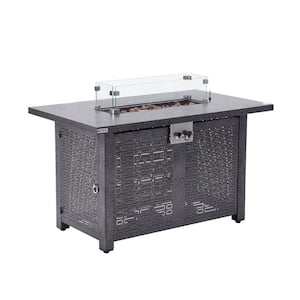 41.7 in. 50,000 BTU Steel Propane Outdoor Fire Pit Table with Glass Wind Guard