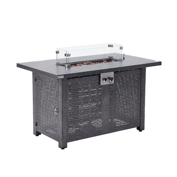 Cesicia 41.7 in. 50,000 BTU Steel Propane Outdoor Fire Pit Table with Glass Wind Guard