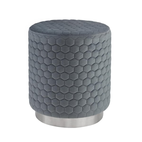 Linon Home Decor Ansel 15"h x 17.38"w x 15"d Grey Round Upholstered Ottoman