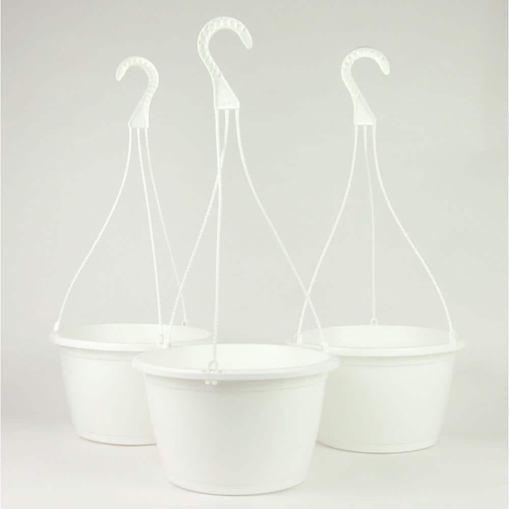 Hanging Flower Pots White Plastic Hangers & Saucers 3-10" Hanging Baskets 