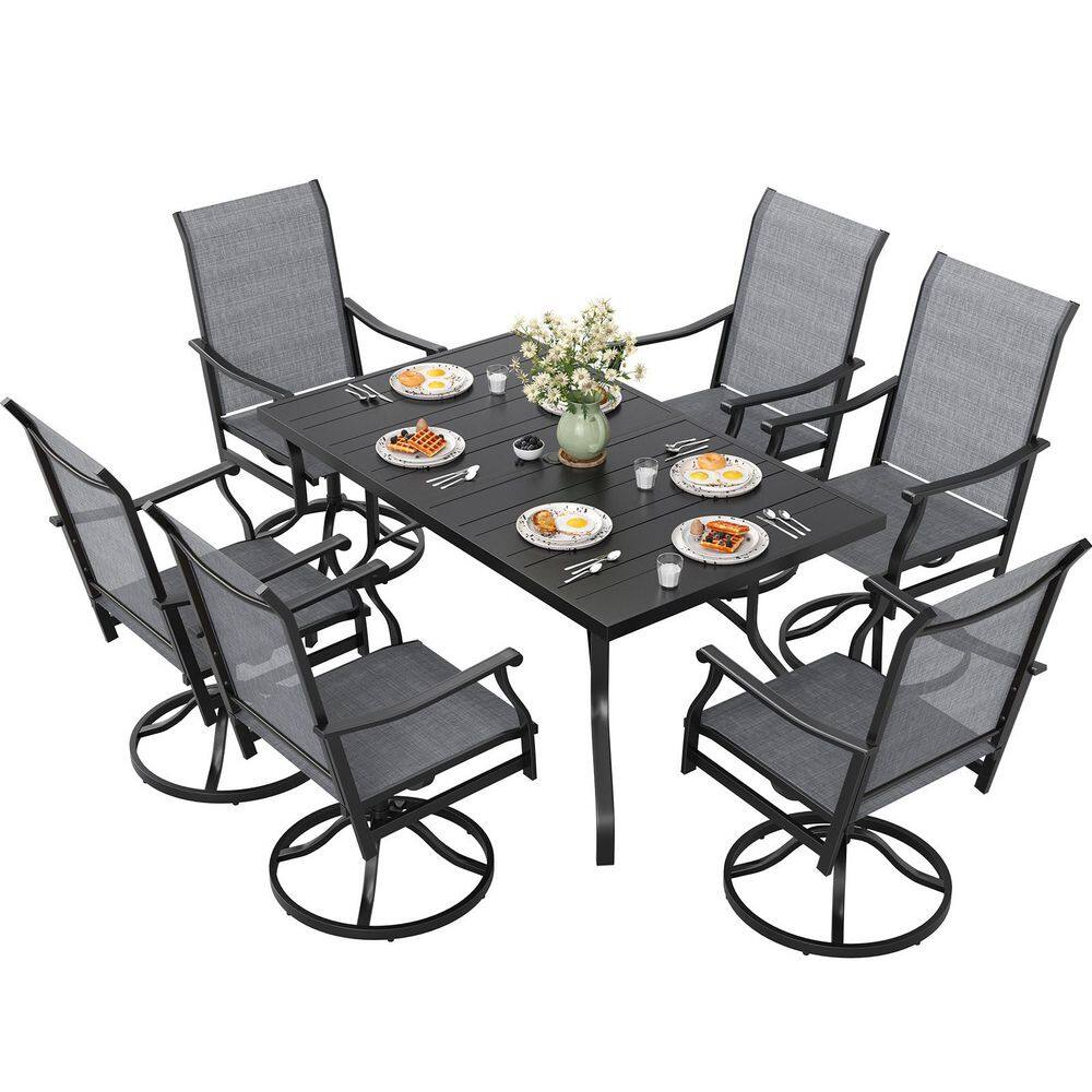 7-Piece Black Patio Dining Set in Grey with Swivel Chairs and Table for Poolside, Backyard price history on PriceWatchPro