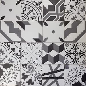 Moroccan Style Patterned White Gray Black 8 in. x 8 in. Glazed Ceramic Wall & Floor Tile (4.44 sq. ft./Case)