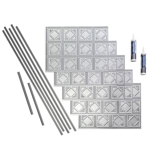 Traditional 4 18 in. x 24 in. Argent Silver Vinyl Decorative Wall Tile Backsplash 15 sq. ft. Kit