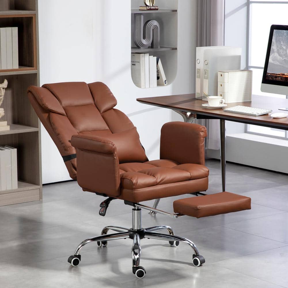 Brown Leather Executive Swivel Office Chair with Metal Base
