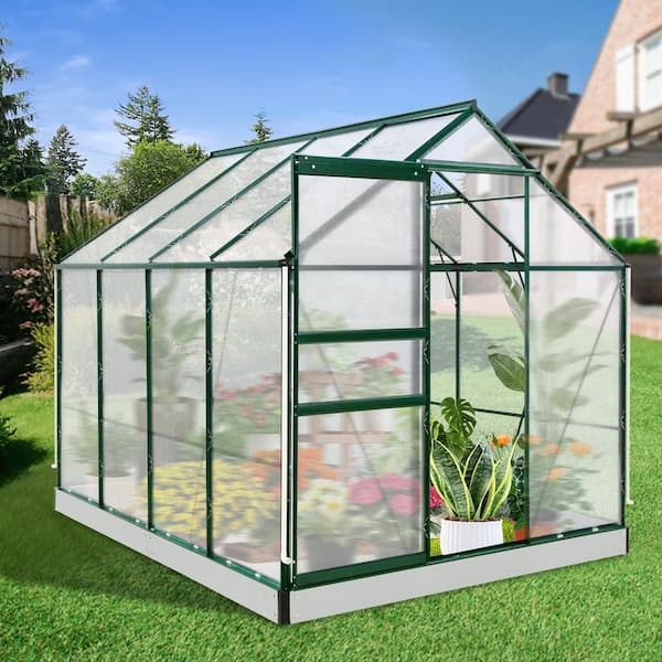 6 ft. x 8 ft. x 7 ft. Outdoor Walk-In Greenhouse PC Greenhouse for Outdoor Gardening Roof Vent Polycarbonate Panel Green