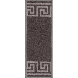 Greek Key Dark Gray 8.5 in. x 26 in. Polyamide Stair Tread Cover (1 Piece)