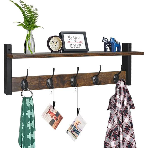 Cubilan 24 in. W x 4.52 in. D Rustic Brown Decorative Wall Shelf, Coat Rack  with Shelf and Hooks M112221R - The Home Depot