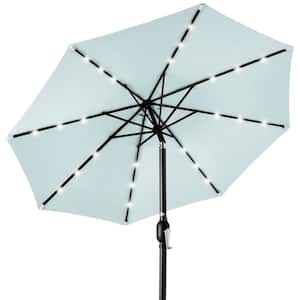 10 ft. Market Solar LED Lighted Tilt Patio Umbrella with UV-Resistant Fabric in Baby Blue