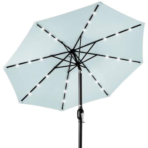 Best Choice Products 10 ft. Market Solar LED Lighted Tilt Patio Umbrella with UV-Resistant Fabric in Baby Blue