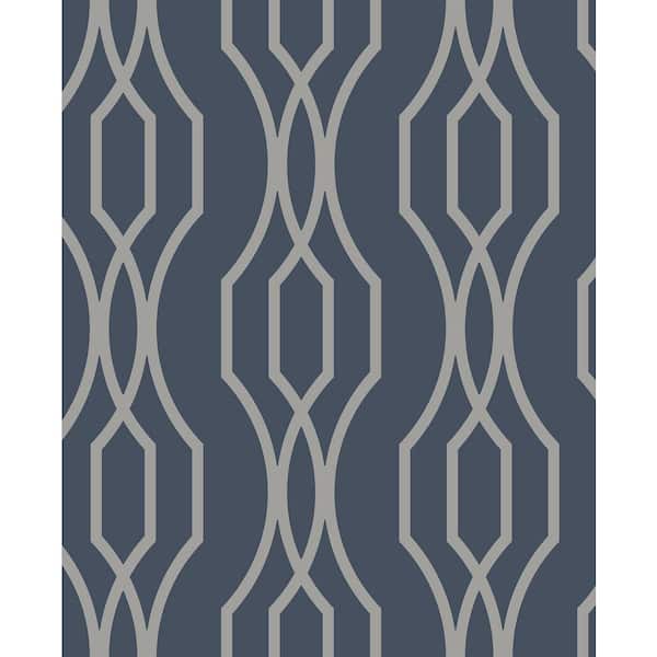 A-Street Prints 8 in. x 10 in. Coventry Blue Trellis Wallpaper Sample