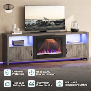 70 in. Wash Grey LED TV Stand Fits TV's Up to 75 in. Entertainment Center with Fireplace and Cabinets