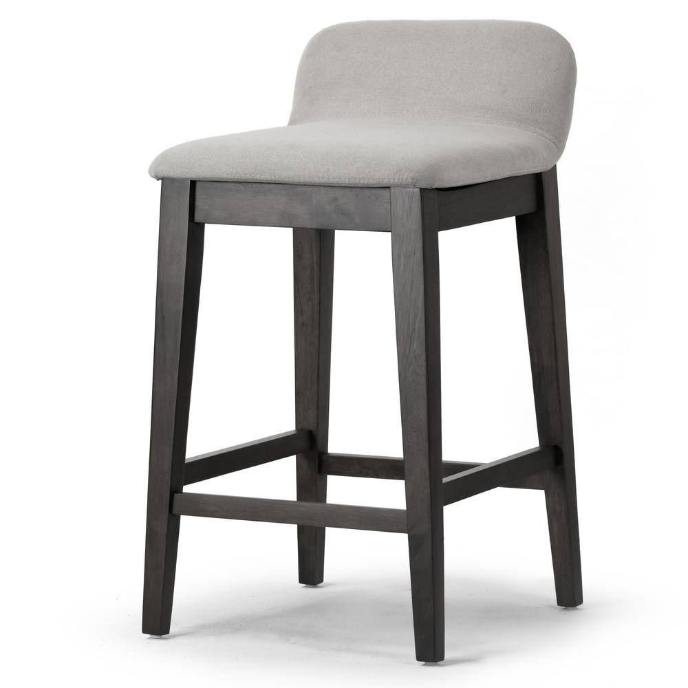 Set of 2 Gray Fabric and Black Rubberwood Counter Stools