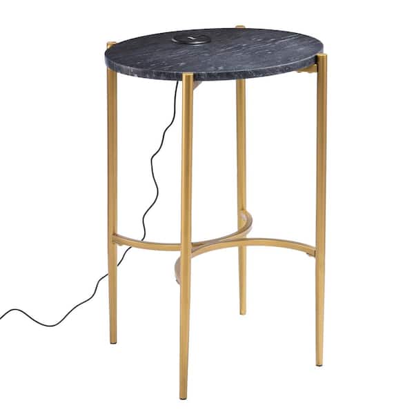 Carmel 16.50 in. Gold Round Marble End Table