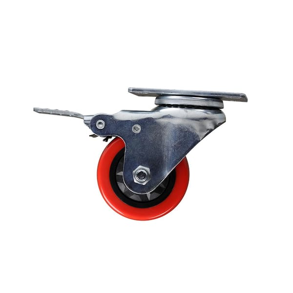 Everbilt 3 in. Red TPU Heavy-Duty Swivel Plate Caster with Brake 175 lbs. Weight Capacity