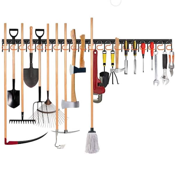 68 in. All-Metal Shed Hooks Garden Tool Organizer Wall Mount Garage Storage Rack