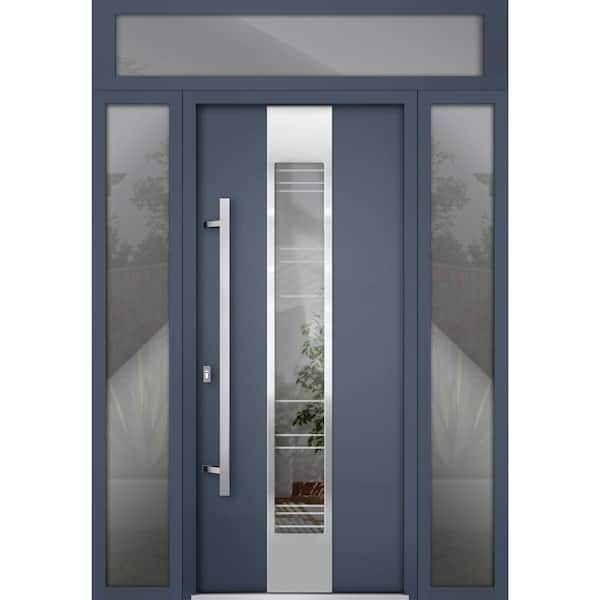 VDOMDOORS 64 in. x 96 in. Right-Hand/Inswing 3 Sidelight Clear Glass Graphite Steel Prehung Front Door with Hardware