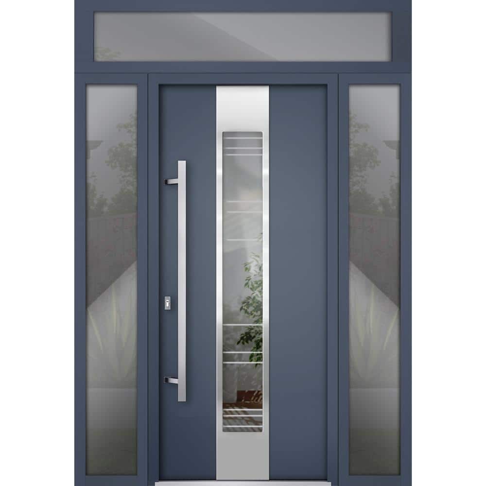 68 in. x 96 in. Right-Hand/Inswing 3 Sidelight Clear Glass Graphite Steel Prehung Front Door with Hardware price history on PriceWatchPro