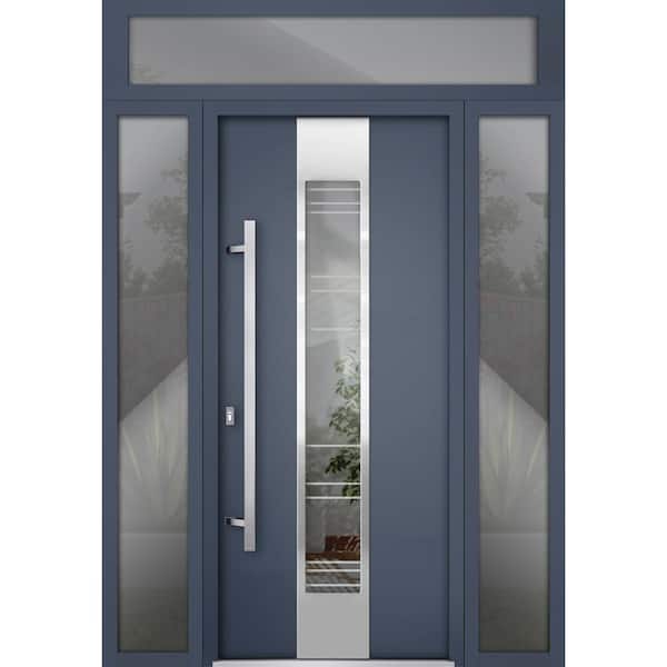 VDOMDOORS 68 in. x 96 in. Right-Hand/Inswing 3 Sidelight Clear Glass Graphite Steel Prehung Front Door with Hardware