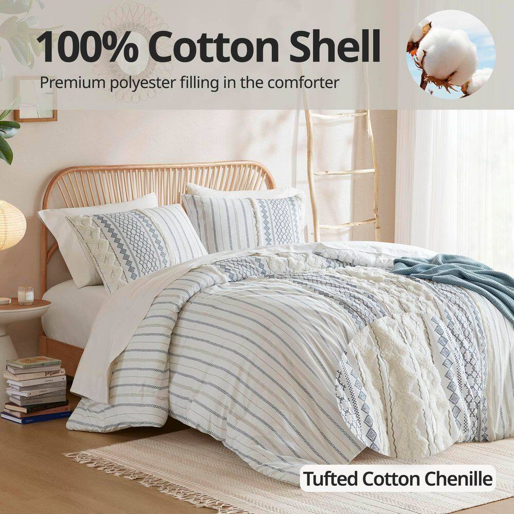 King Blue and White Cotton Comforter Set with Geometric Prints