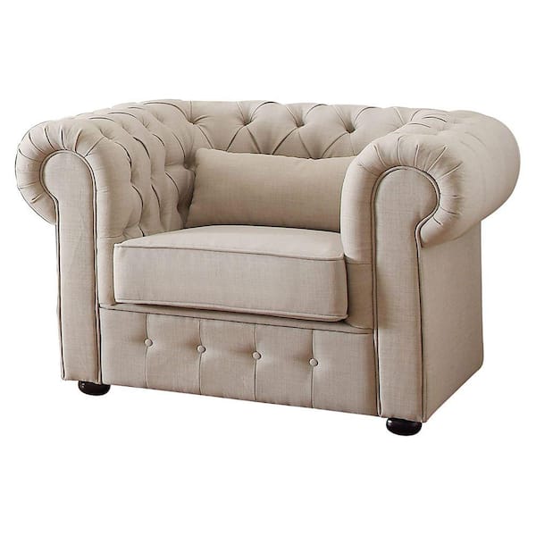 Benjara Beige Fabric Accent Chair With Button Tufted BM180128 - The ...