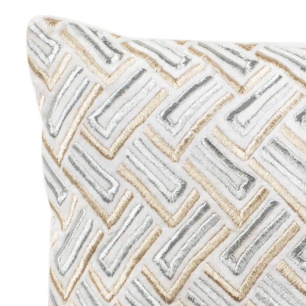 Cream Embroidered Geometric Square Accent Pillow