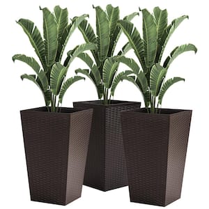 24 in. W Brown Polypropylene Square Outdoor/Indoor Flower Pots with Drainage Hole (3-Pack)