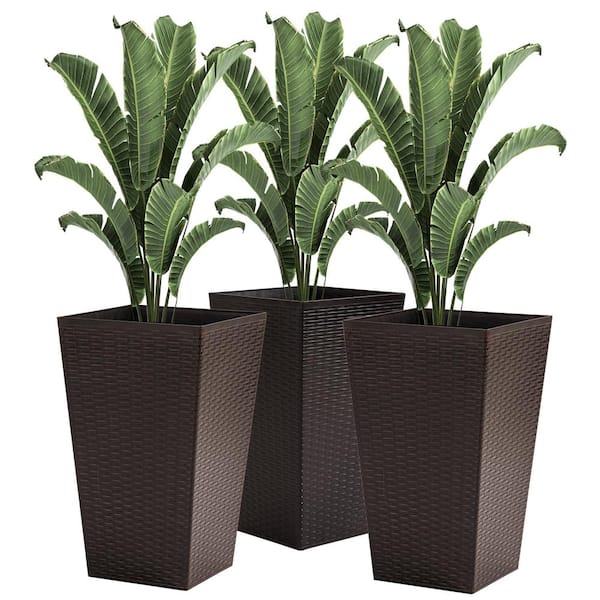 Huluwat 24 in. W Brown Polypropylene Square Outdoor/Indoor Flower Pots with Drainage Hole (3-Pack)