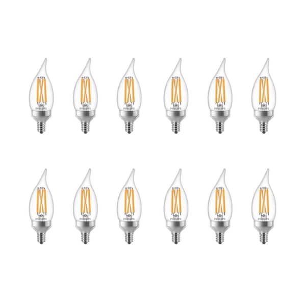 Philips 75-Watt Equivalent BA11 Dimmable Warm Glow Dimming Effect LED Candle Light Bulb Bent Tip E12 Soft White 2700K (12-Pack)