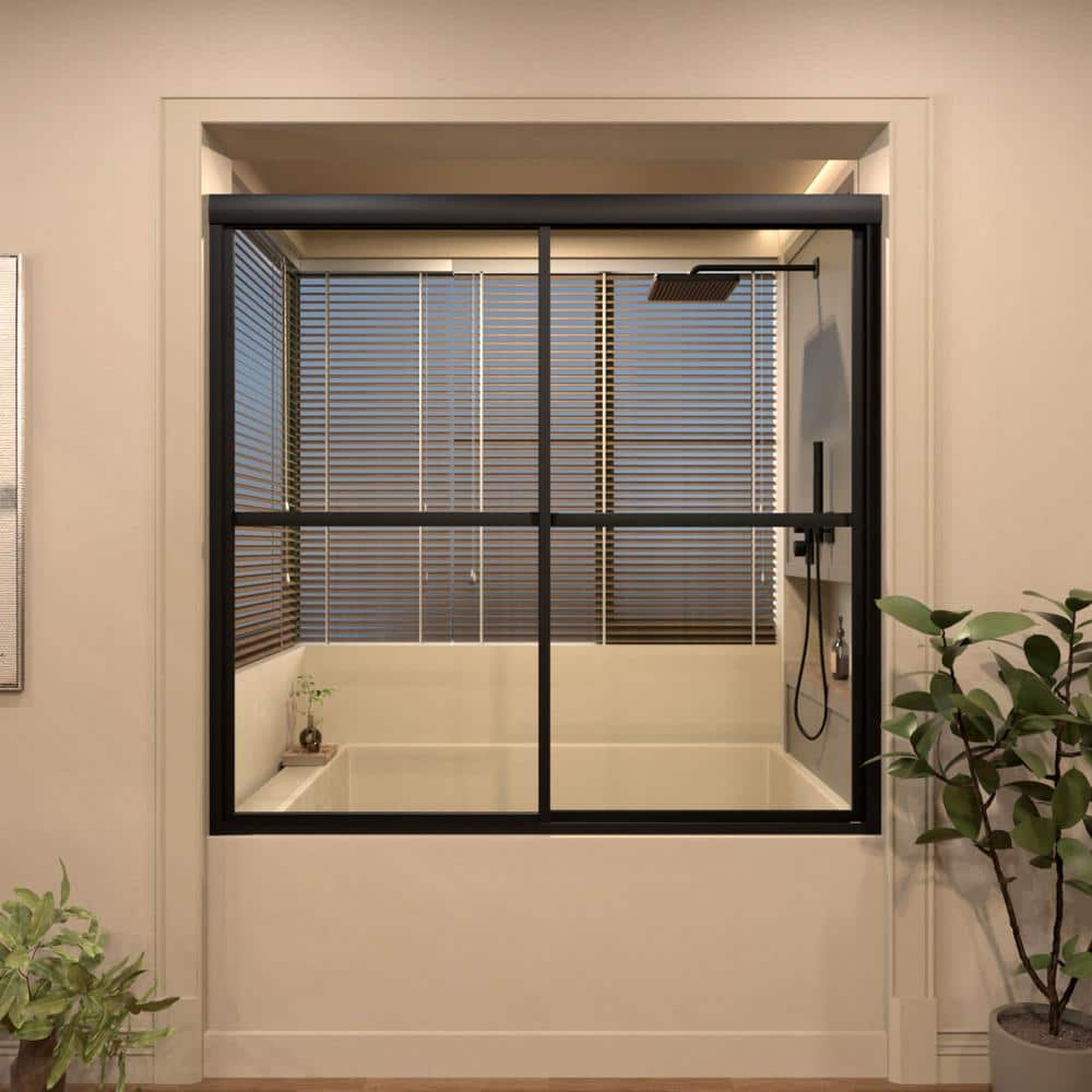 Matte Black Double Sliding Semi-Frameless Tub Door