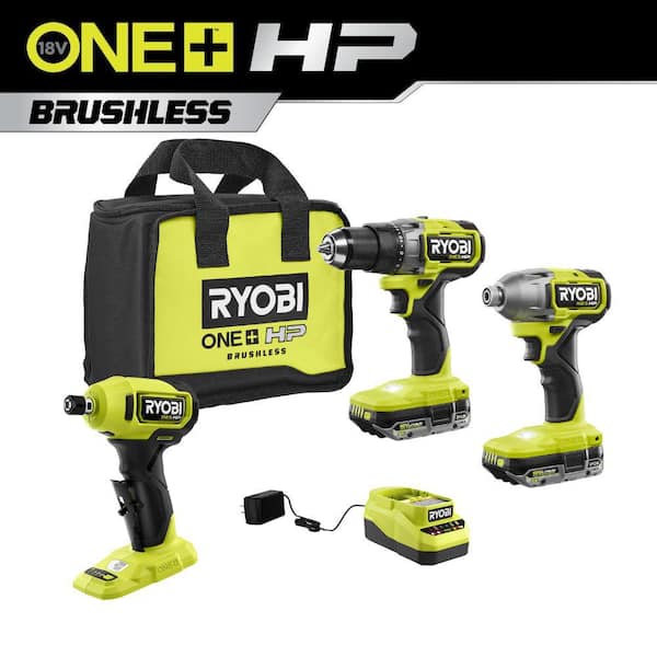 ONE+ HP 18V Brushless Cordless Compact 1/4 in. Impact Driver and 3/8 in. Right Angle Drill with (2) Batteries, Charger ONE+ HP 18V Brushless Cordless Compact 1/4 in. Impact Driver and 3/8 in. Right Angle Drill with (2) Batteries, Charger