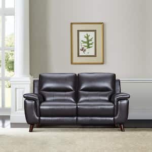 Lizette 65 in. Brown Leather 2-Seater Recliner Loveseat with USB