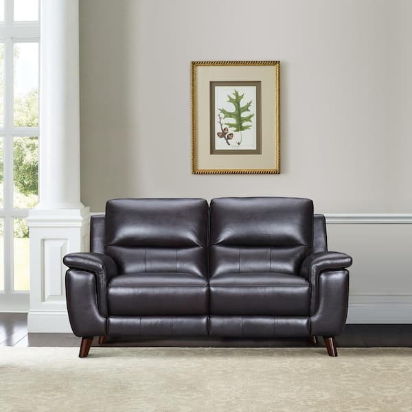Armen Living Lizette 65 in. Brown Leather 2-Seater Recliner Loveseat with USB