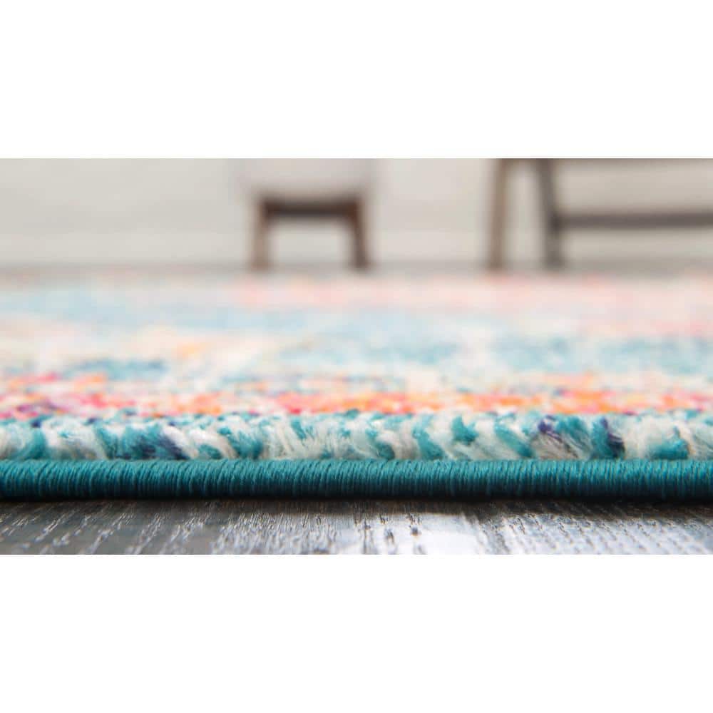 Madeline Square Blue Medallion 8x8 Synthetic Rug