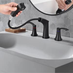 8 in. Widespread Double Handle Bathroom Faucet in Matte Black with Pull Out Sprayer