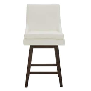 Fiona 26.8 in. Pure White High Back Solid Wood Frame Swivel Counter Height Bar Stool with Faux Leather Seat