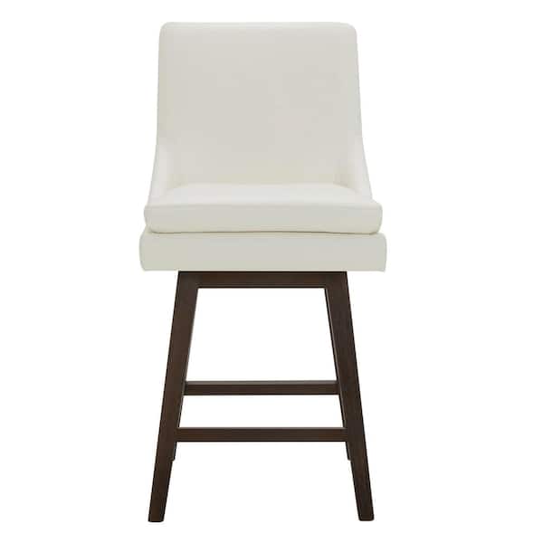 Spruce & Spring Fiona 26.8 in. Pure White High Back Solid Wood Frame Swivel Counter Height Bar Stool with Faux Leather Seat