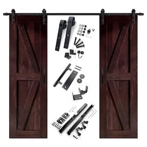 30 in. x 84 in. K-Frame Red Mahogany Double Pine Wood Interior Sliding Barn Door with Hardware Kit Non-Bypass