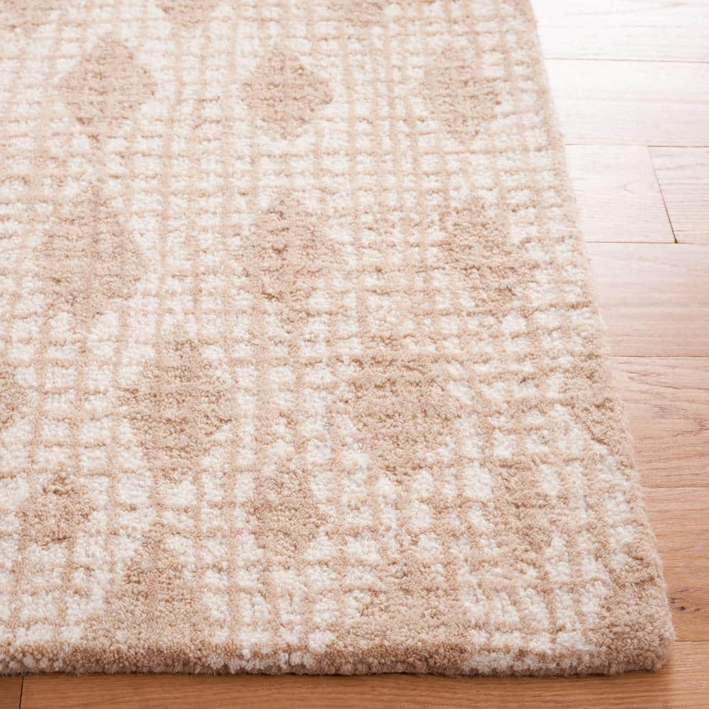 Ivory and Beige Tufted Wool Square Area Rug, 6' x 6'