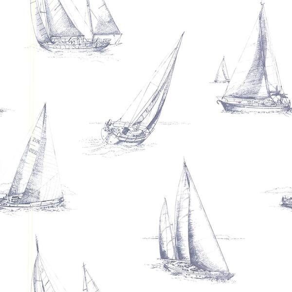 Beacon House Voyage Navy Sailboats Navy Paper Strippable Roll (Covers 56.4 sq. ft.)