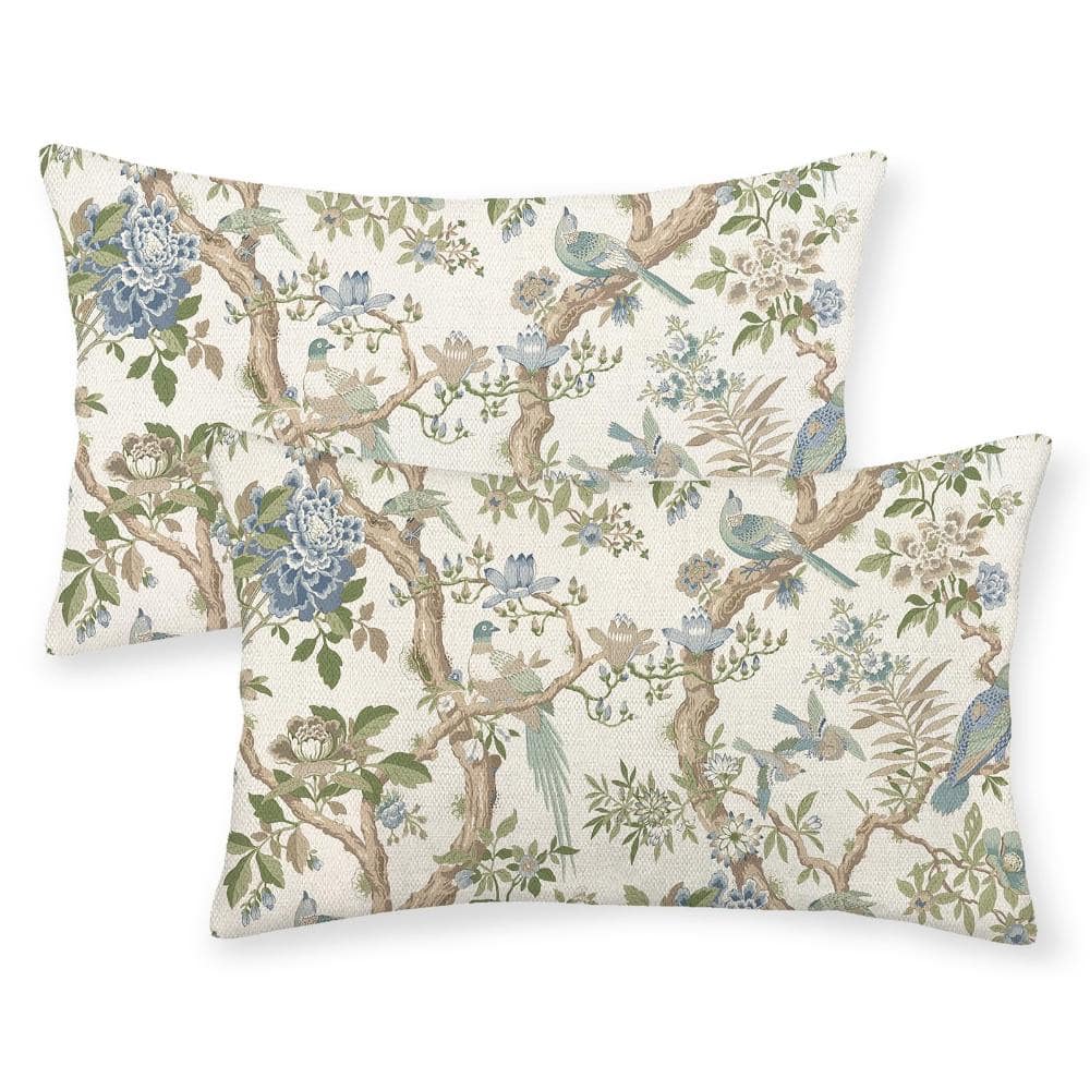 12x20 in Blue Green Chinoiserie Floral Bird Lumbar Pillow Covers Set of 2 for Couch Sofa Patio Throw price history on PriceWatchPro
