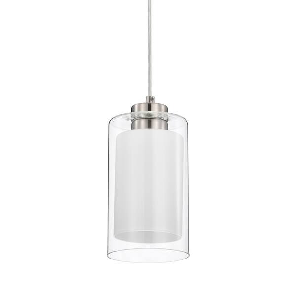 Edvivi Avenue 1 Light Brushed Nickel Mini Pendant With Clear Glass And White Glass Dual Shades 0076