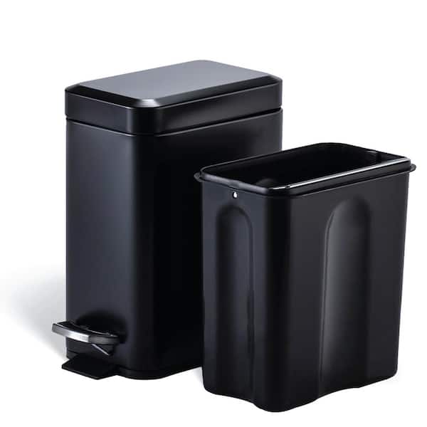 1.6 gal. Black Rectangular Step-On Plastic Trash Can with Lid