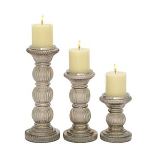 Gray Glass Handmade Turned Style Pillar Candle Holder (Set of 3)