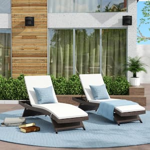 Bowman Brown 2-Piece Wicker Reclining Outdoor Chaise Lounge with White Cushions